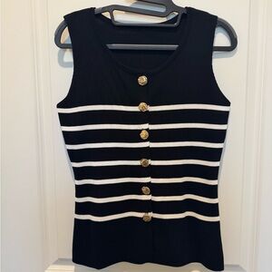 Black and White Striped Sleeveless Top